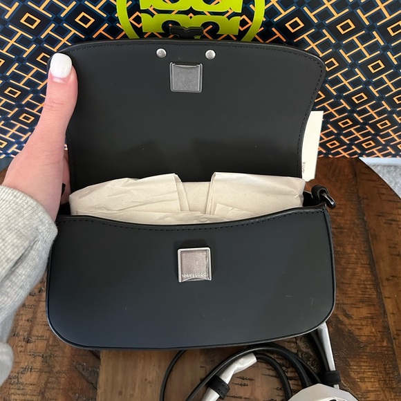 Tory Burch Britten Matte Mini Top Handle Crossbody Bag Black Silver - Picture 9 of 15